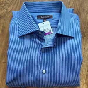 NWT Santorelli Nordstrom Men’s Size 17 ( XL ) Blue Stripped Button Down Shirt